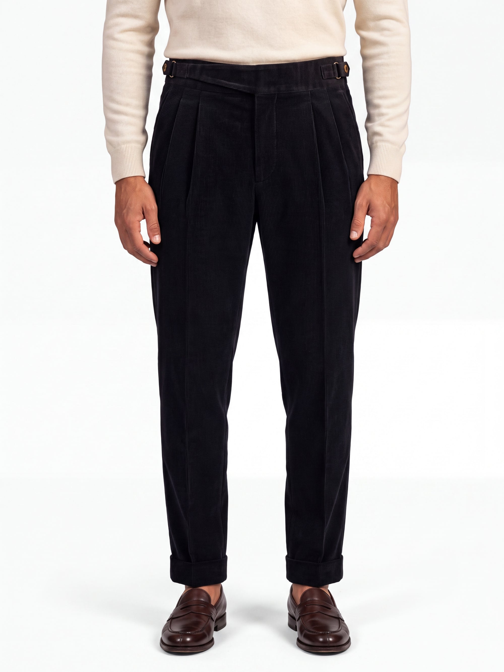 Cervo Pleated Corduroy Gurkha Trouser - Black