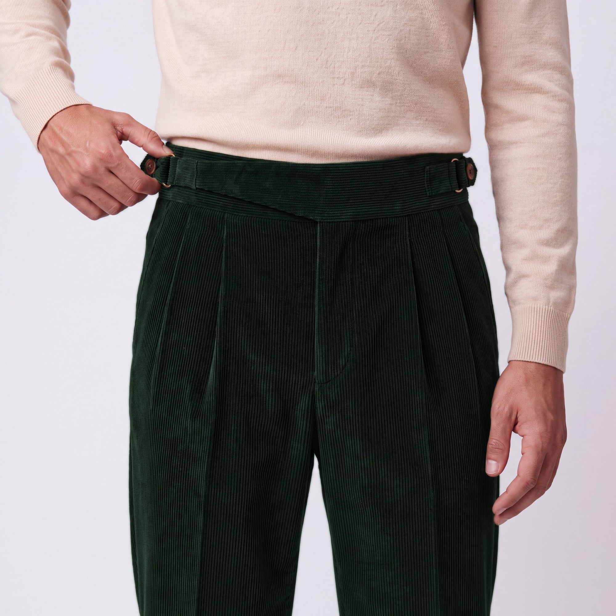 Cervo Pleated Corduroy Gurkha Trouser - Green