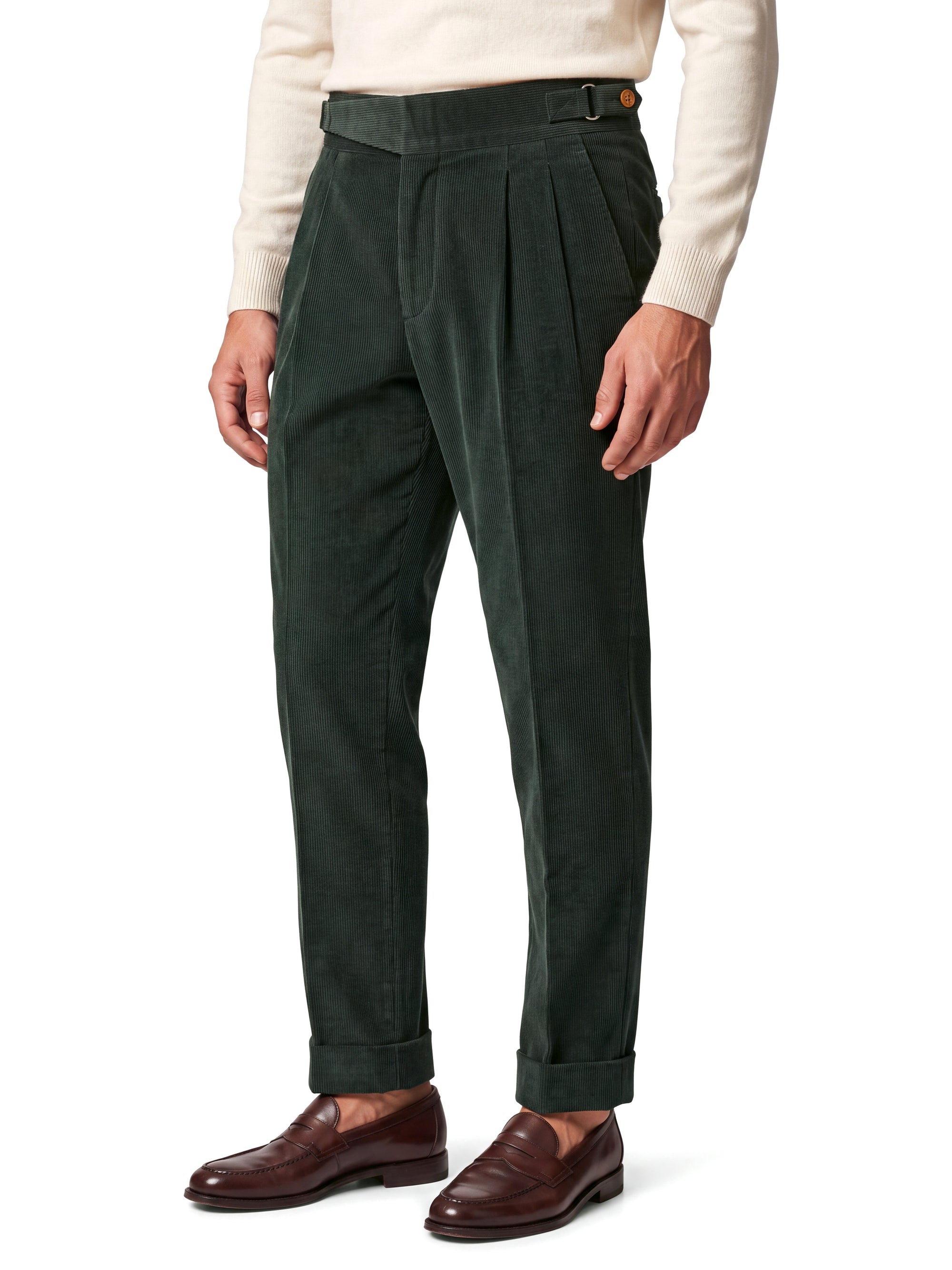 Cervo Pleated Corduroy Gurkha Trouser - Green