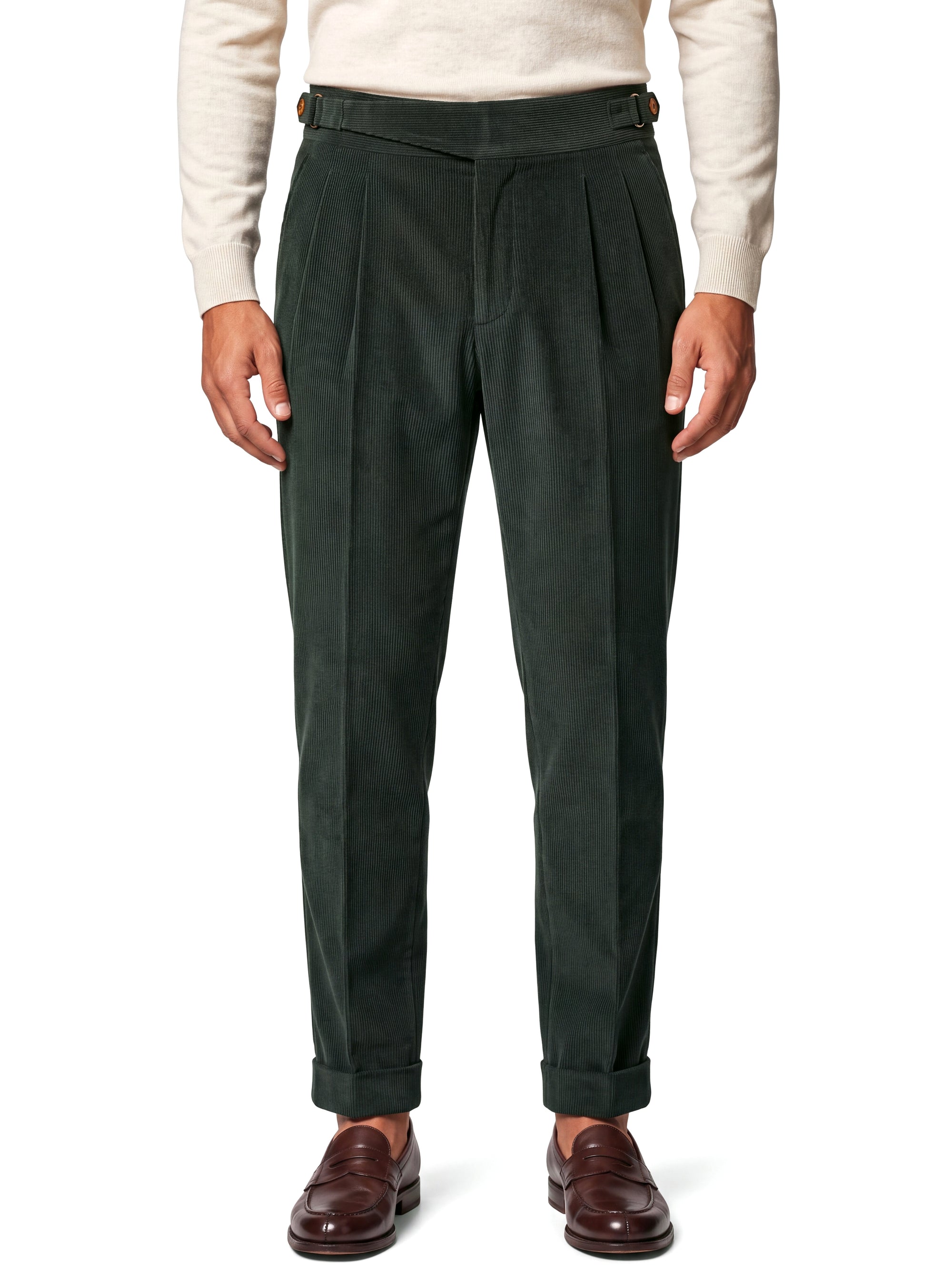 Cervo Pleated Corduroy Gurkha Trouser - Green