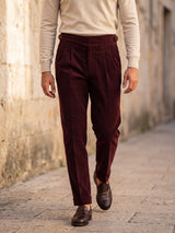 Cervo Pleated Corduroy Gurkha Trouser - Maroon view 2