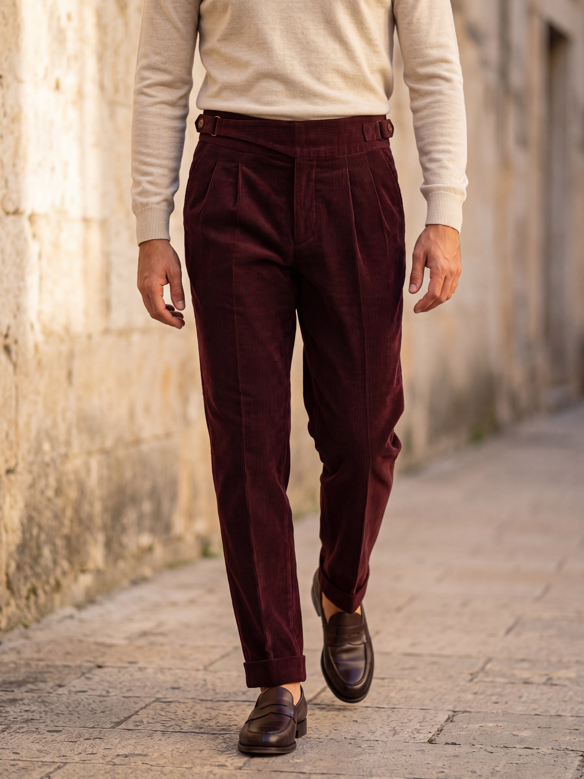 Cervo Pleated Corduroy Gurkha Trouser - Maroon