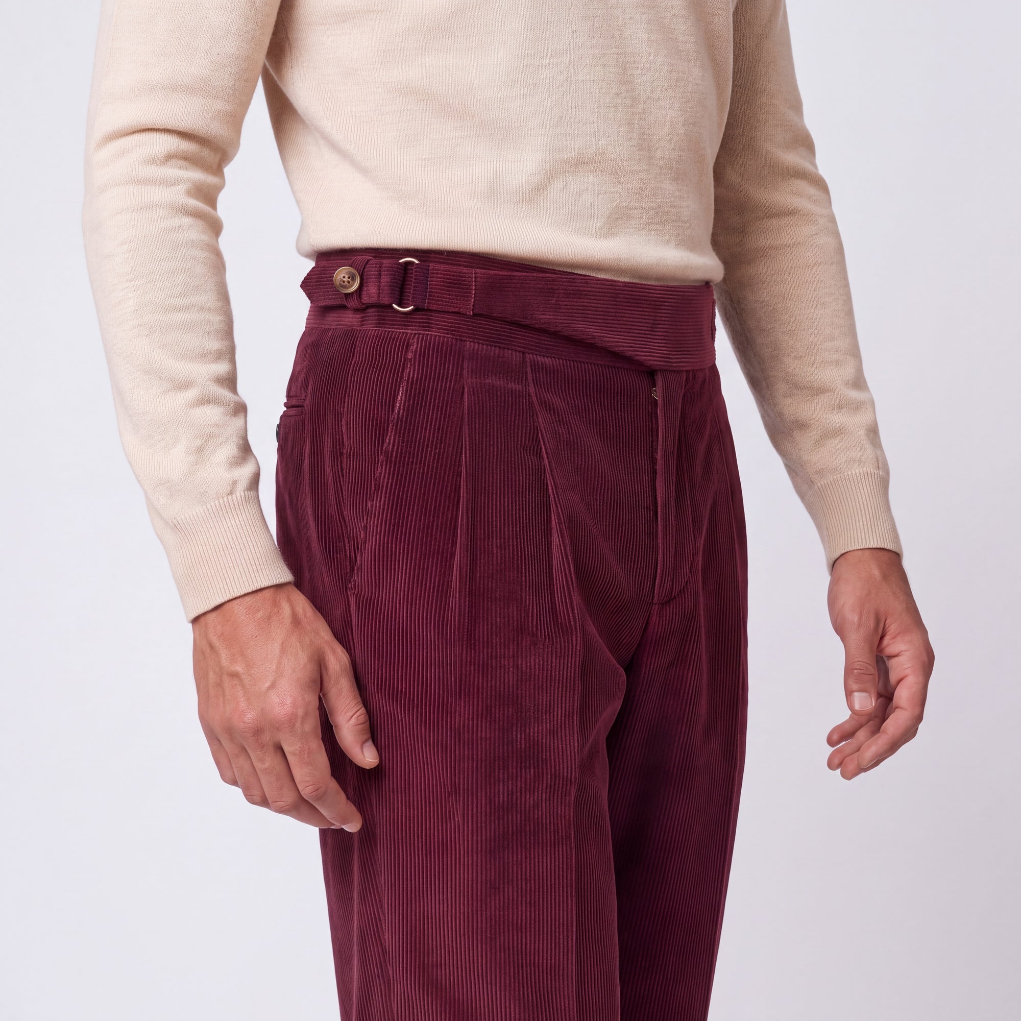 Cervo Pleated Corduroy Gurkha Trouser - Maroon