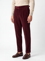 Cervo Pleated Corduroy Gurkha Trouser - Maroon view 4