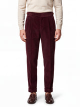 Cervo Pleated Corduroy Gurkha Trouser - Maroon view 1