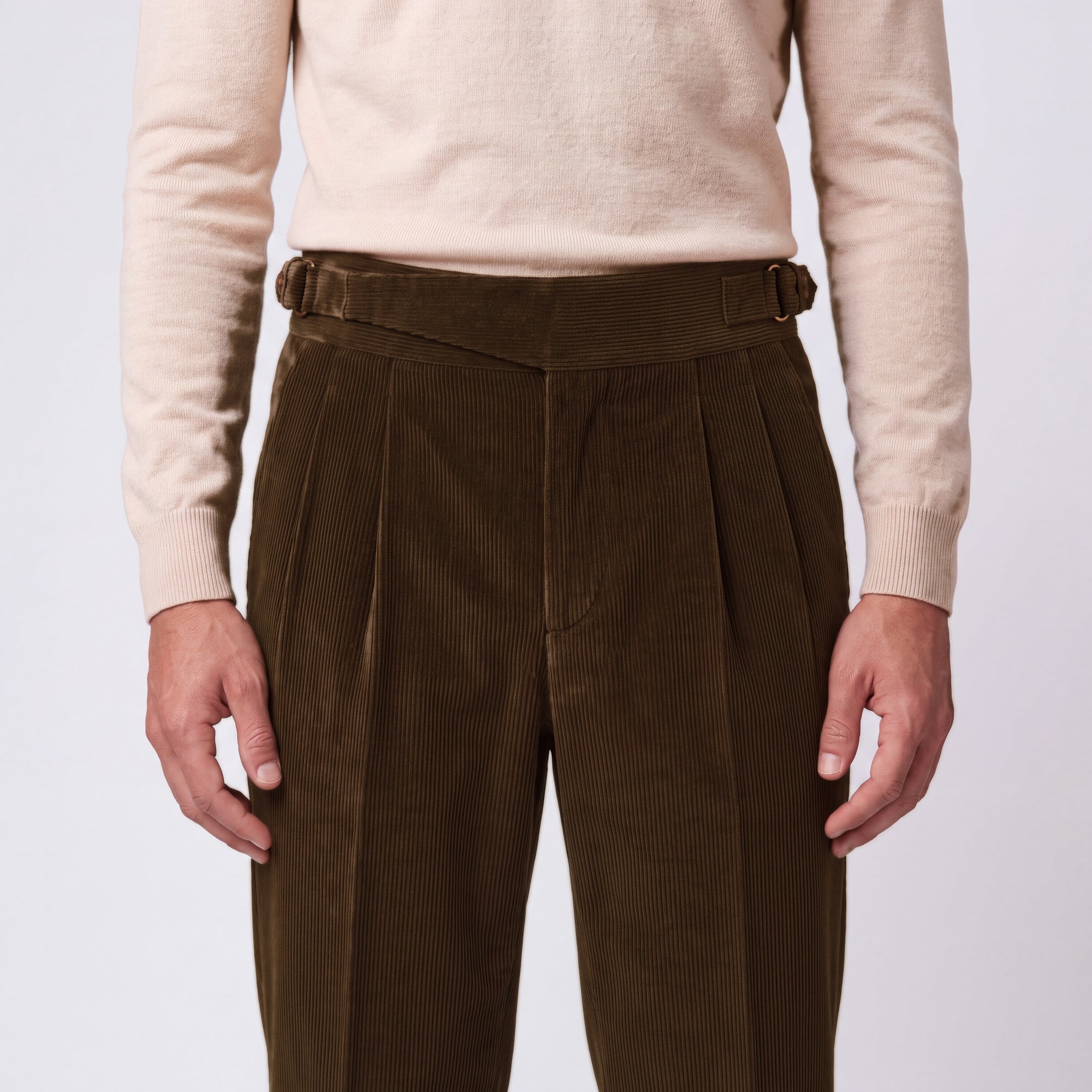 Cervo Pleated Corduroy Gurkha Trouser - Khaki