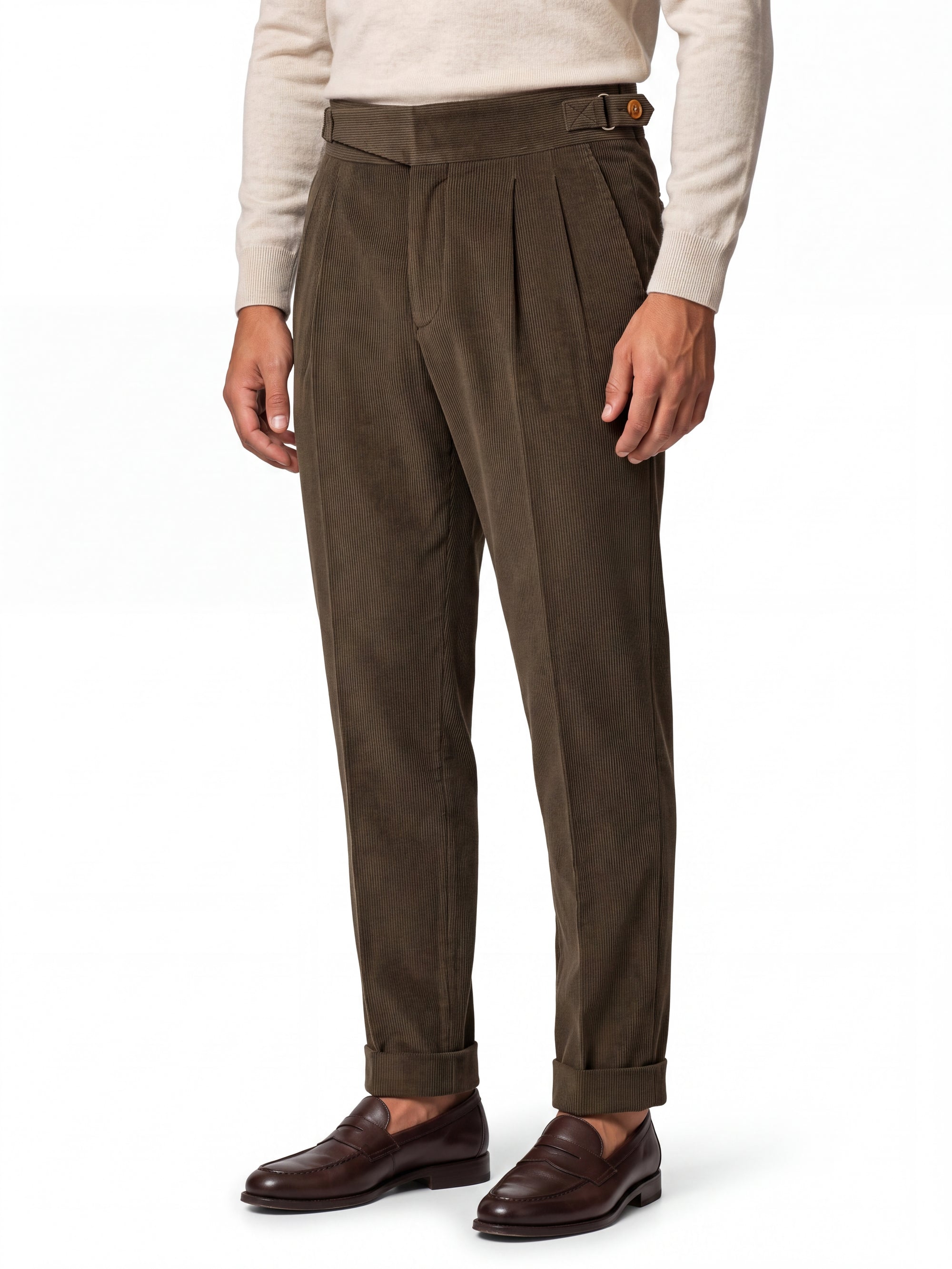 Cervo Pleated Corduroy Gurkha Trouser - Khaki