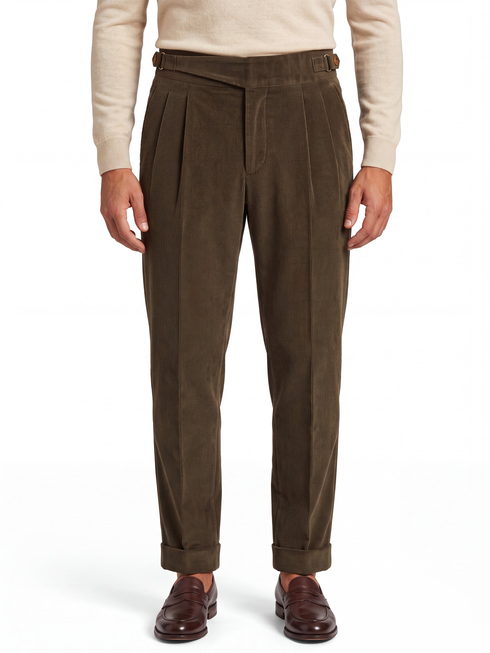 Cervo Pleated Corduroy Gurkha Trouser - Khaki