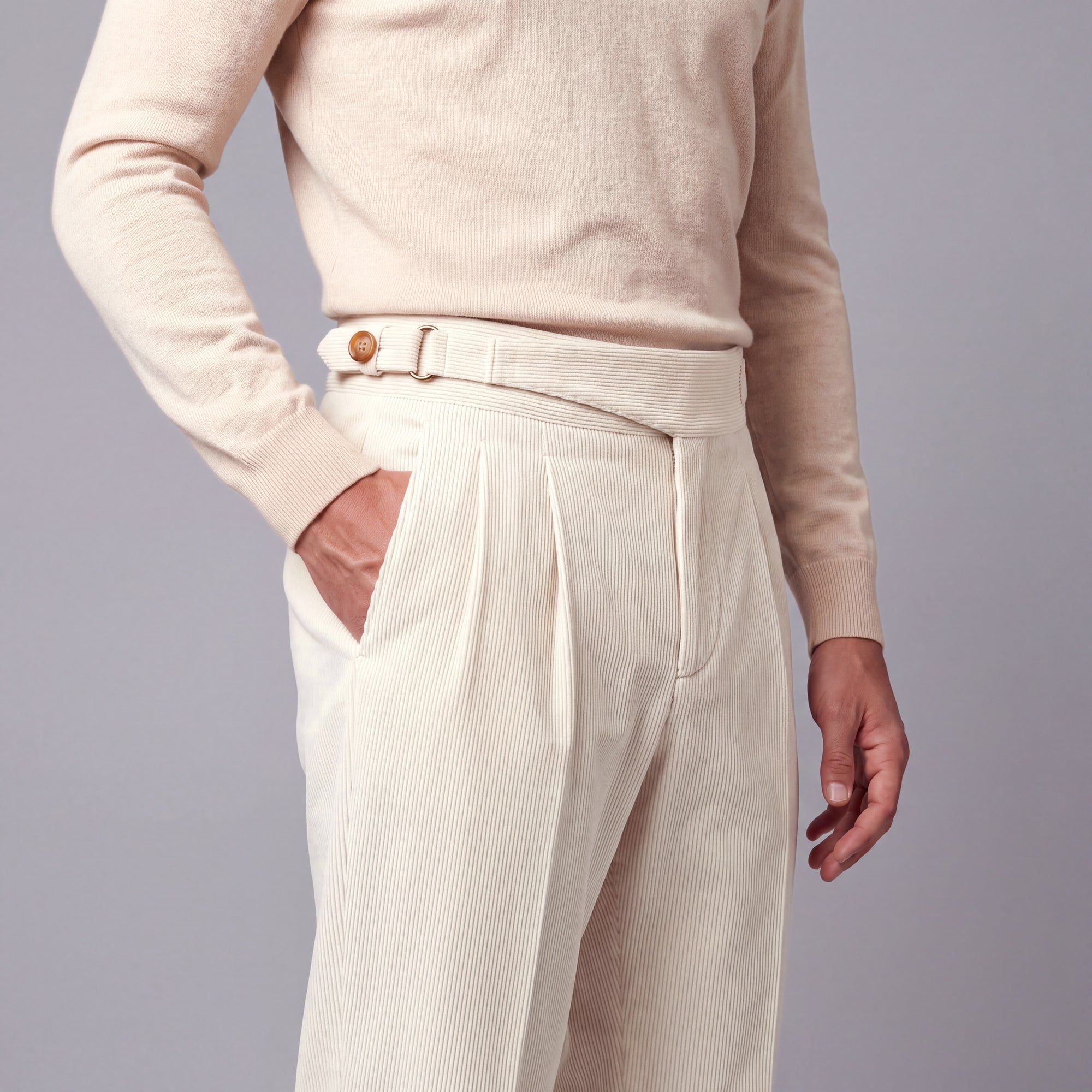 Cervo Pleated Corduroy Gurkha Trouser - Cream