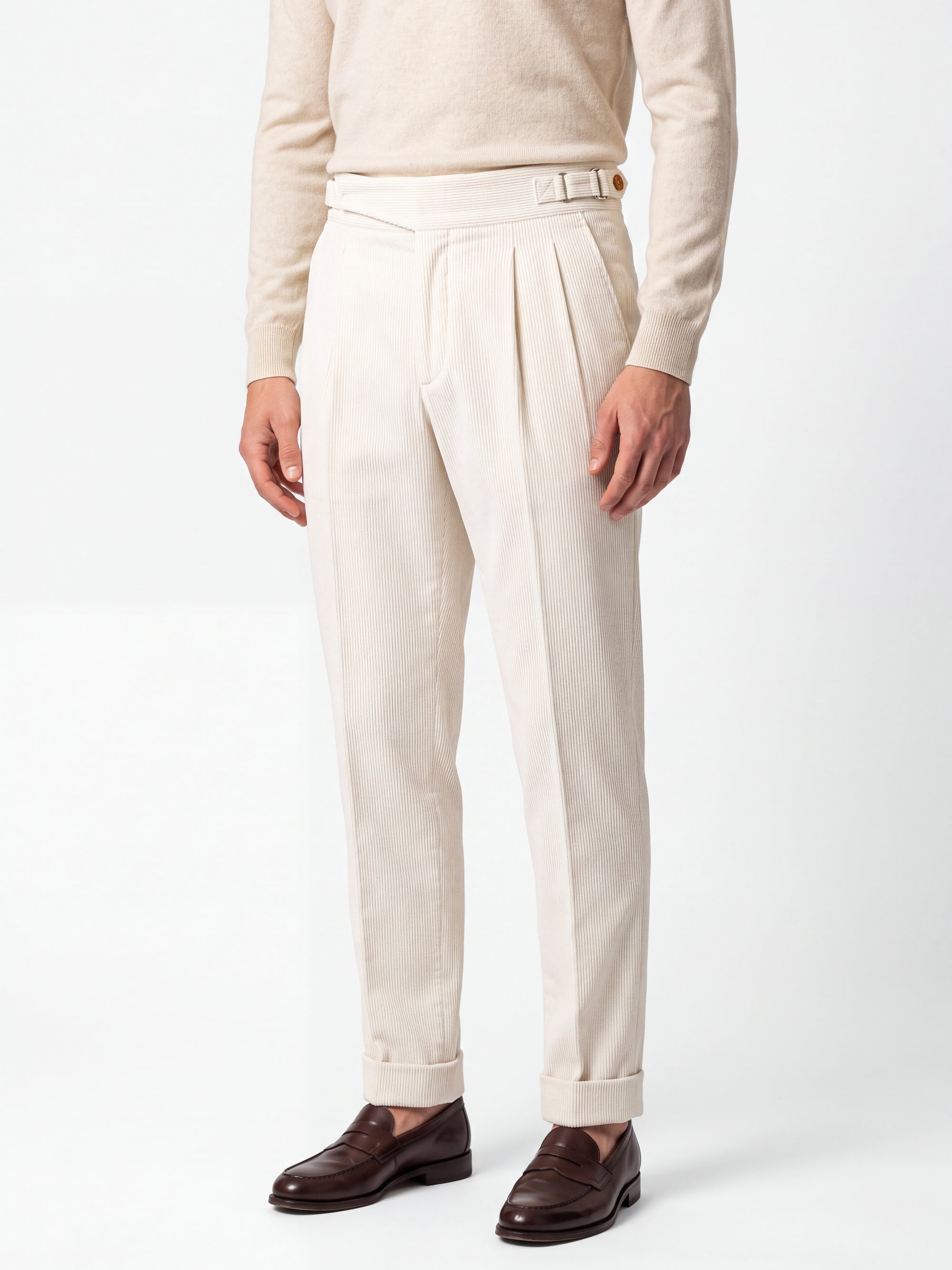 Cervo Pleated Corduroy Gurkha Trouser - Cream