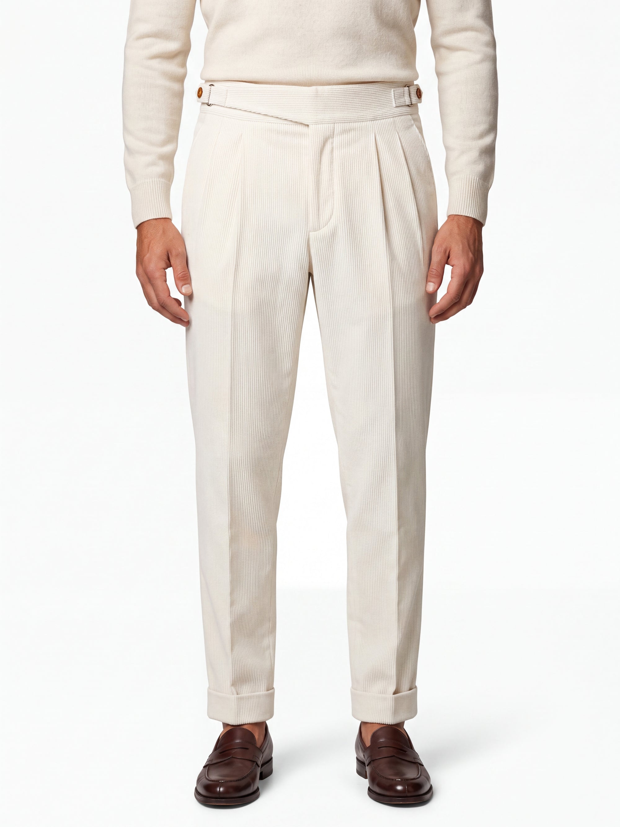 Cervo Pleated Corduroy Gurkha Trouser - Cream