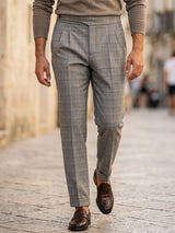 Capri Pleated Side-Tab Trouser - Grey Check view 6
