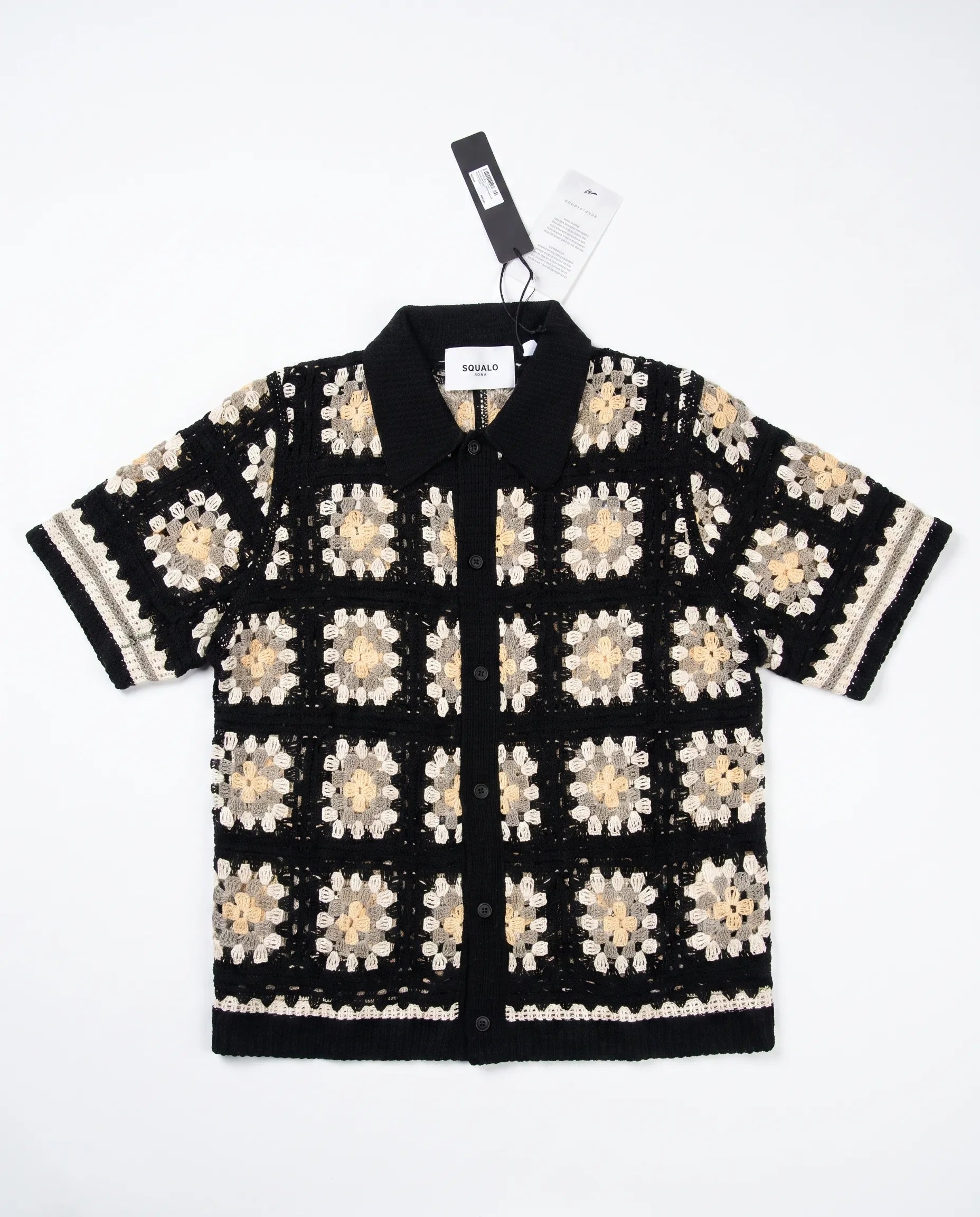Granny-Square Crochet Shirt, Black