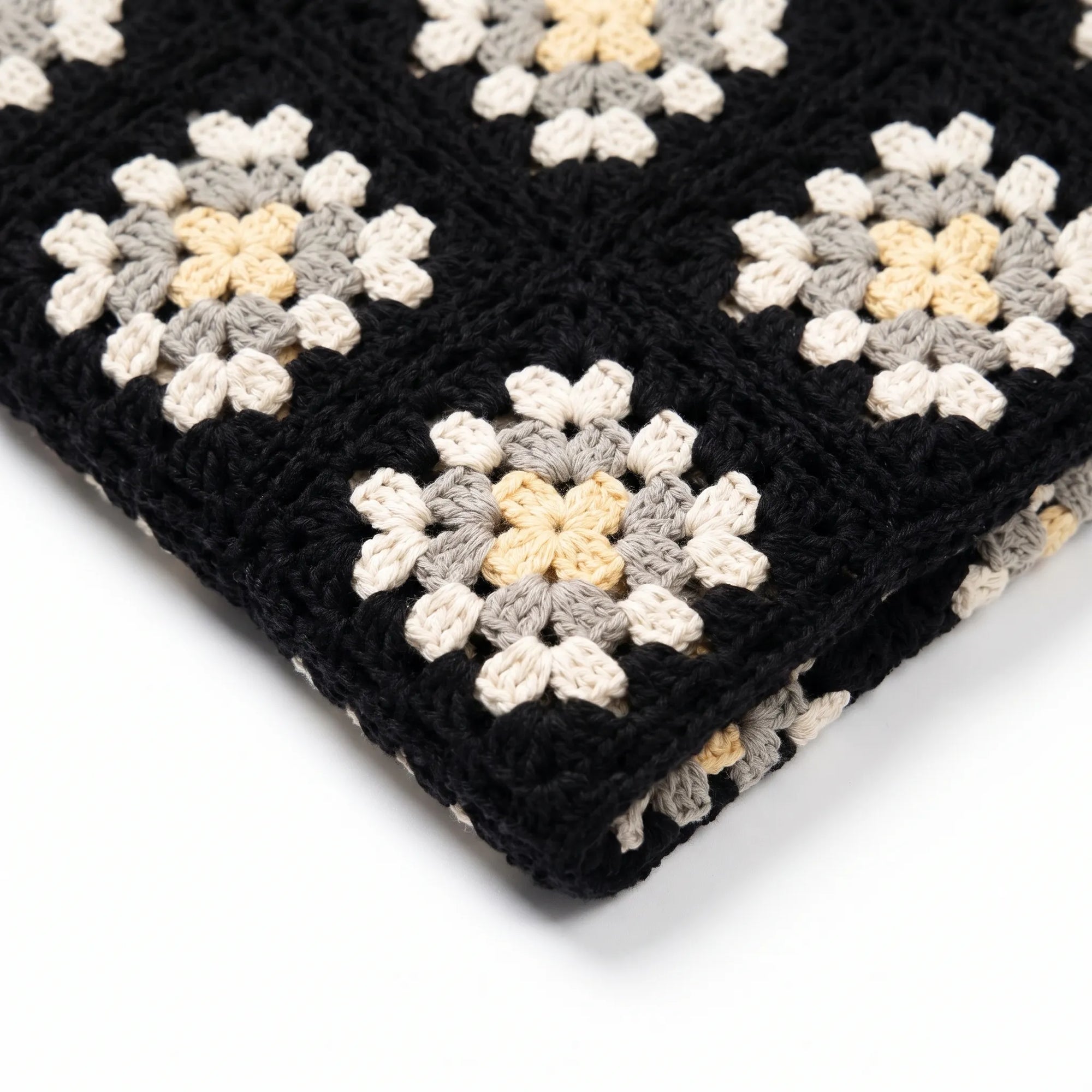 Granny-Square Crochet Shirt, Black