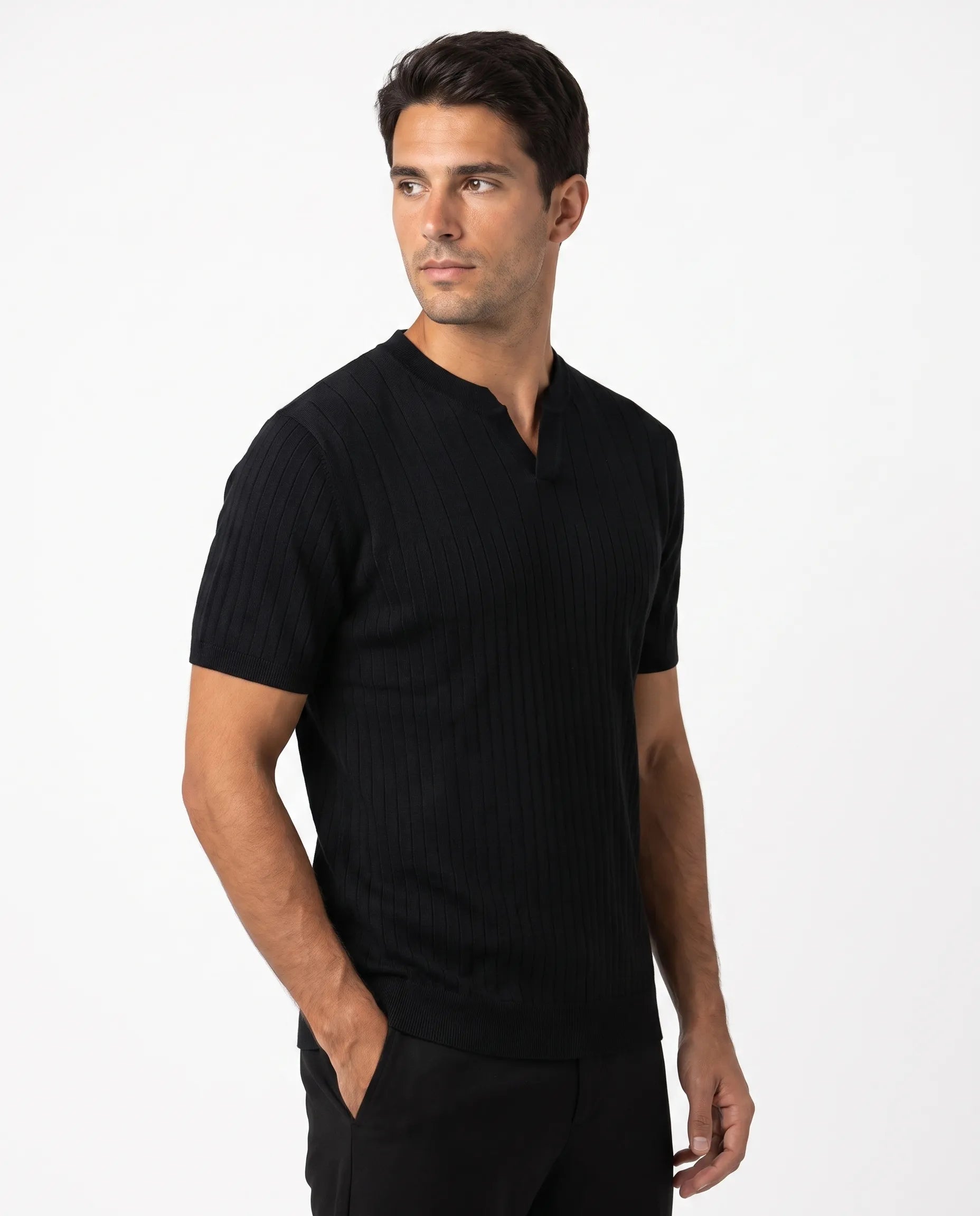 Ribbed Knit Tee - Black