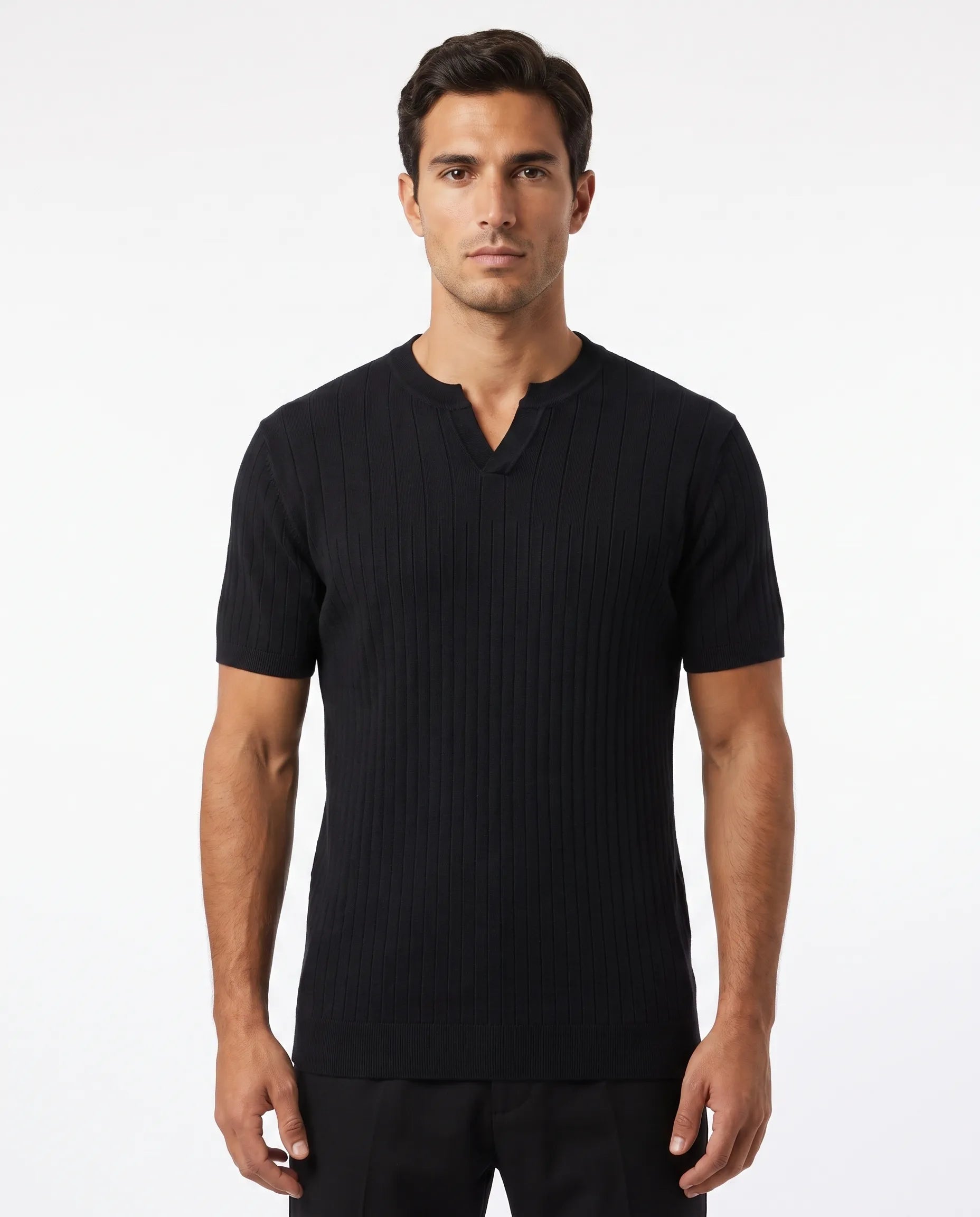 Ribbed Knit Tee - Black