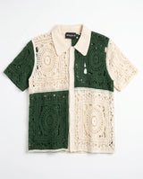 Medallion Crochet Camp Shirt, Green view 4