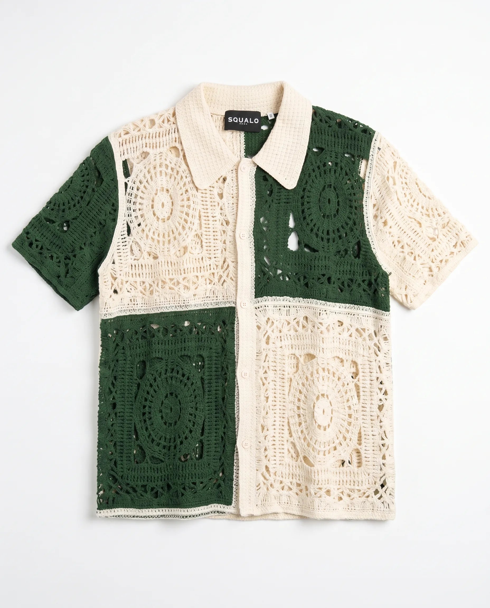 Medallion Crochet Camp Shirt, Green