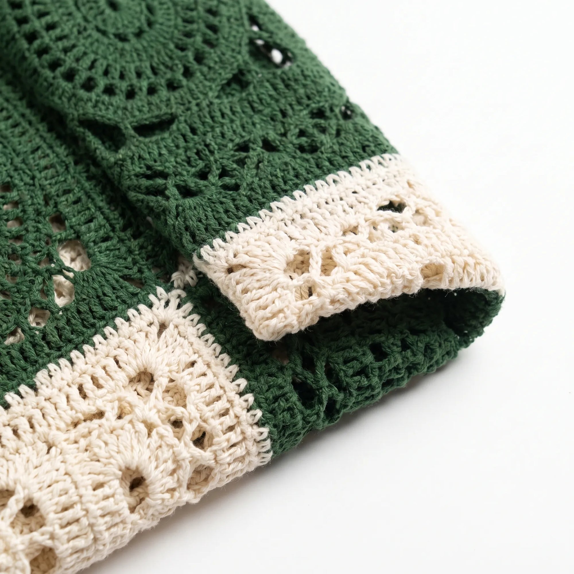 Medallion Crochet Camp Shirt, Green