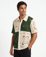 Medallion Crochet Camp Shirt, Green view 2
