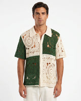Medallion Crochet Camp Shirt, Green view 1