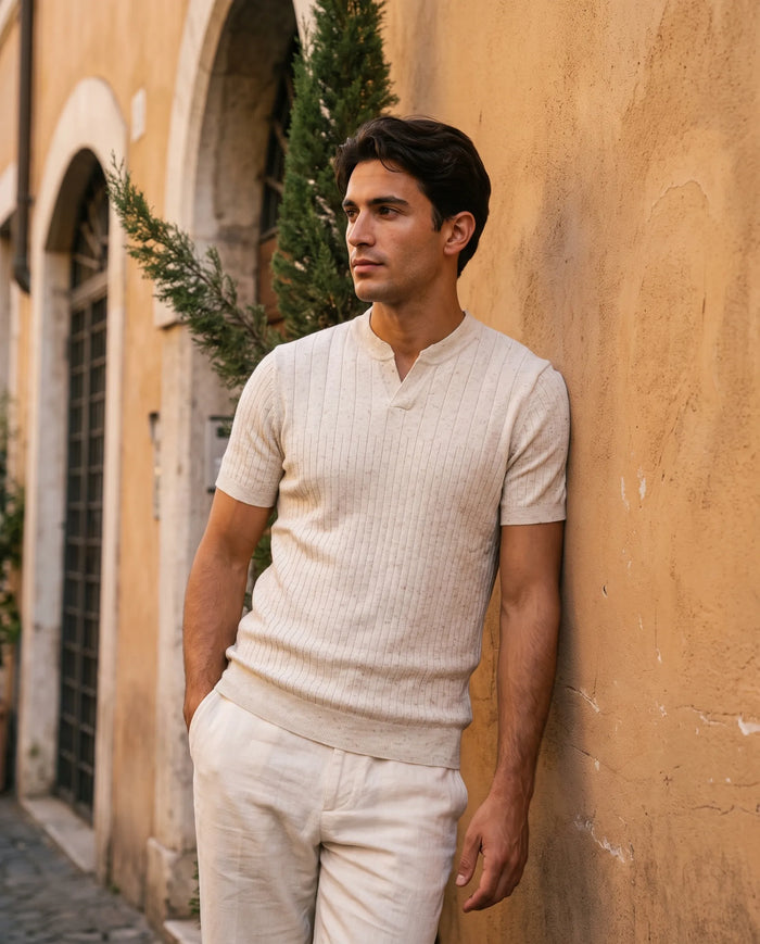 Ribbed Knit Tee, Oatmeal