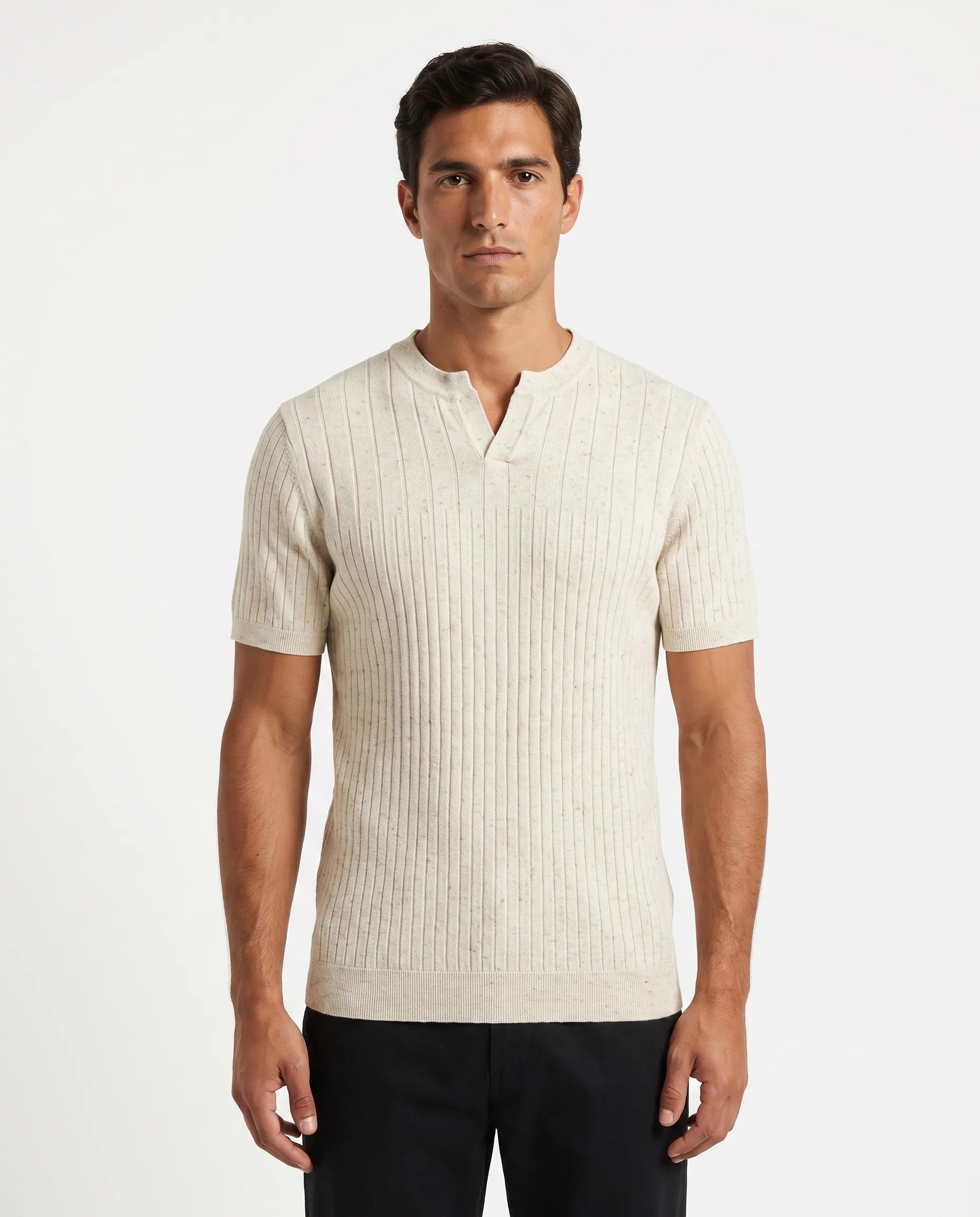 Ribbed Knit Tee - Oatmeal