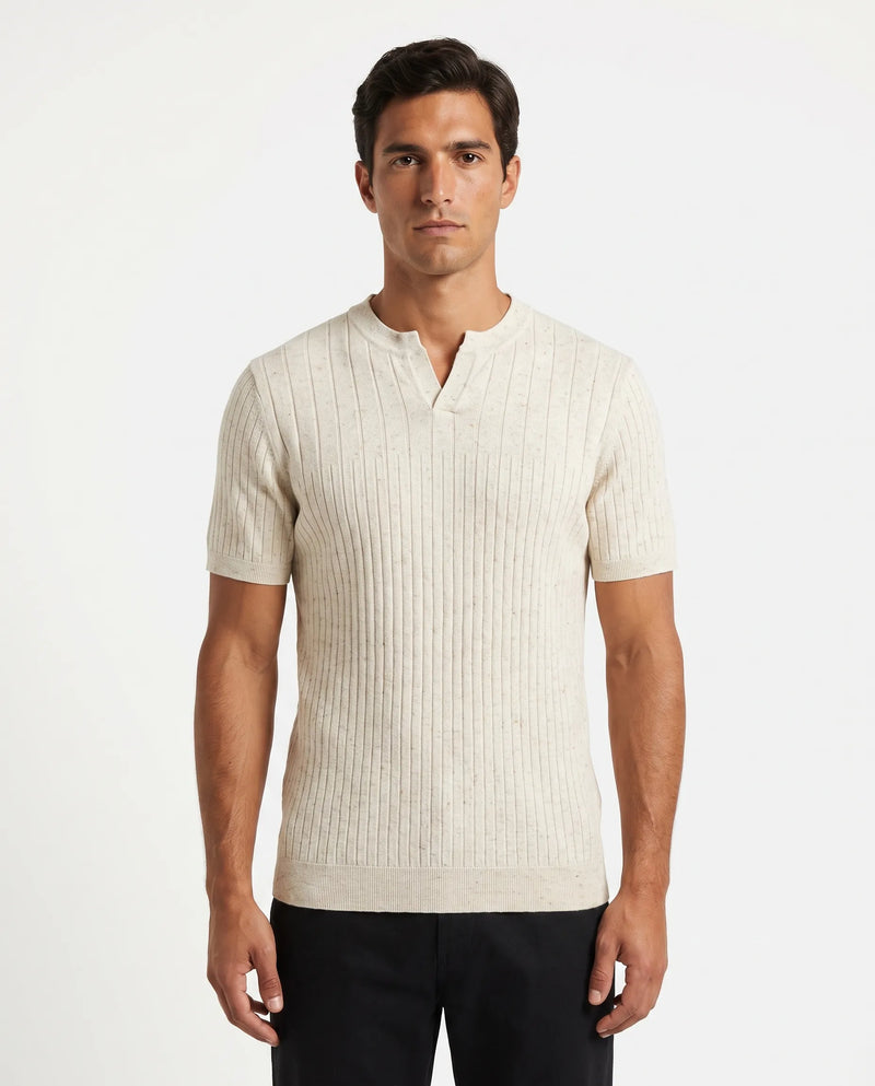 Ribbed Knit Tee - Oatmeal