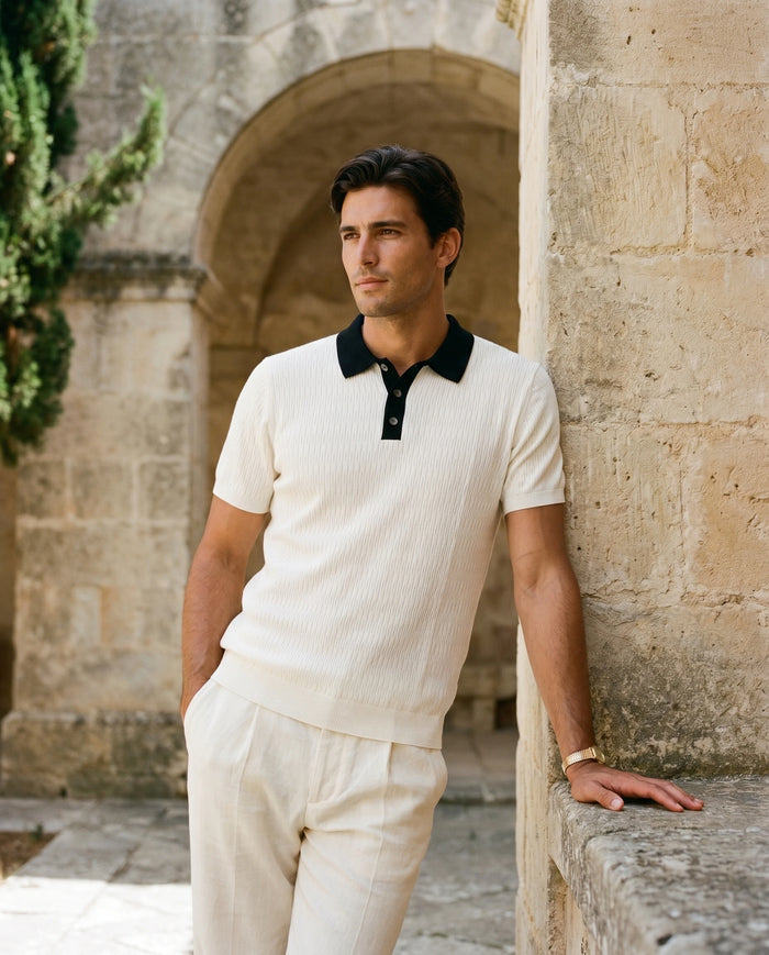 Ivory Contrast Collar Knit Polo