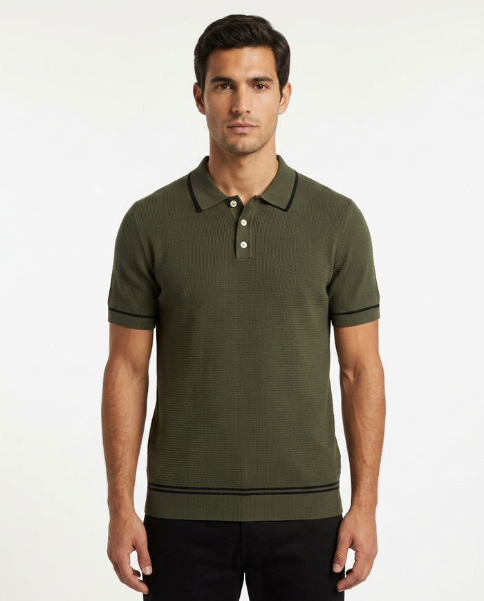Tipped Knit Polo, Olive