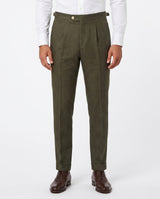 Pleated Linen Trousers, Olive view 1