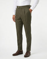 Pleated Linen Trousers, Olive view 2