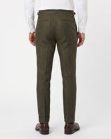 Pleated Linen Trousers, Olive view 3