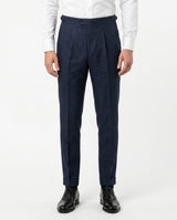 Pleated Linen Trousers, Navy view 1