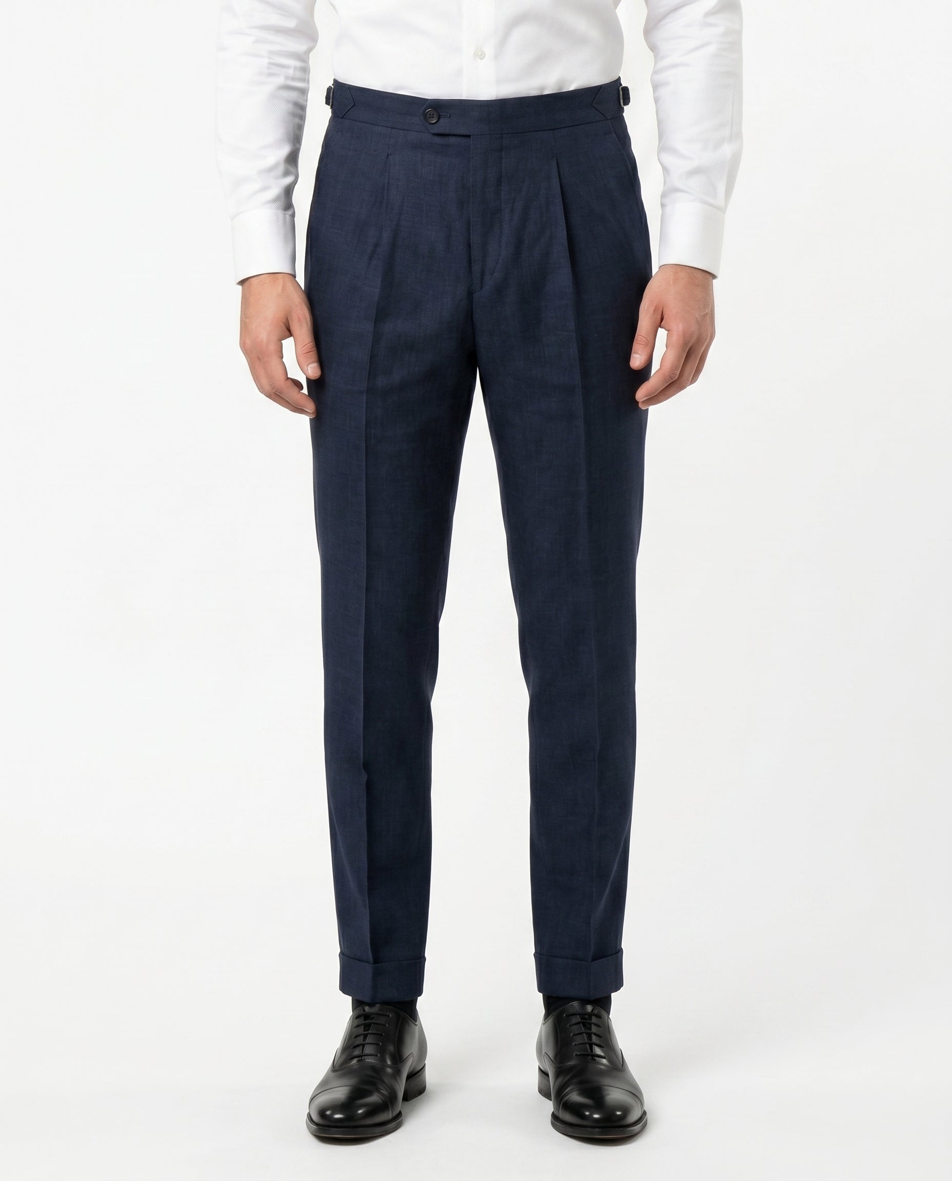 Pleated Linen Trousers, Navy