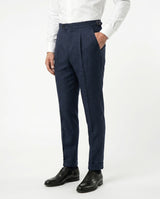 Pleated Linen Trousers, Navy view 3