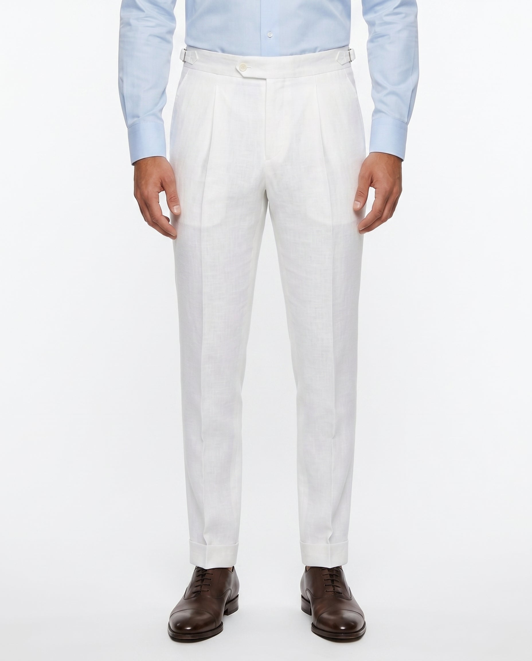 Faltenhose aus Leinen, Elfenbein