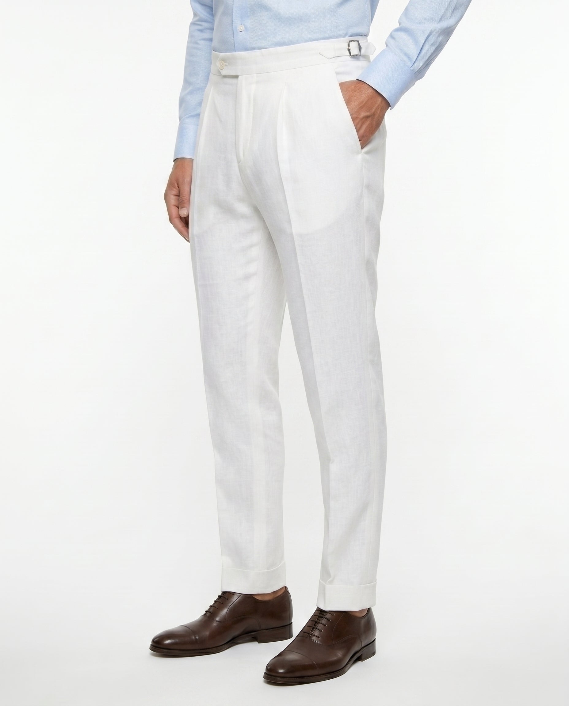 Faltenhose aus Leinen, Elfenbein