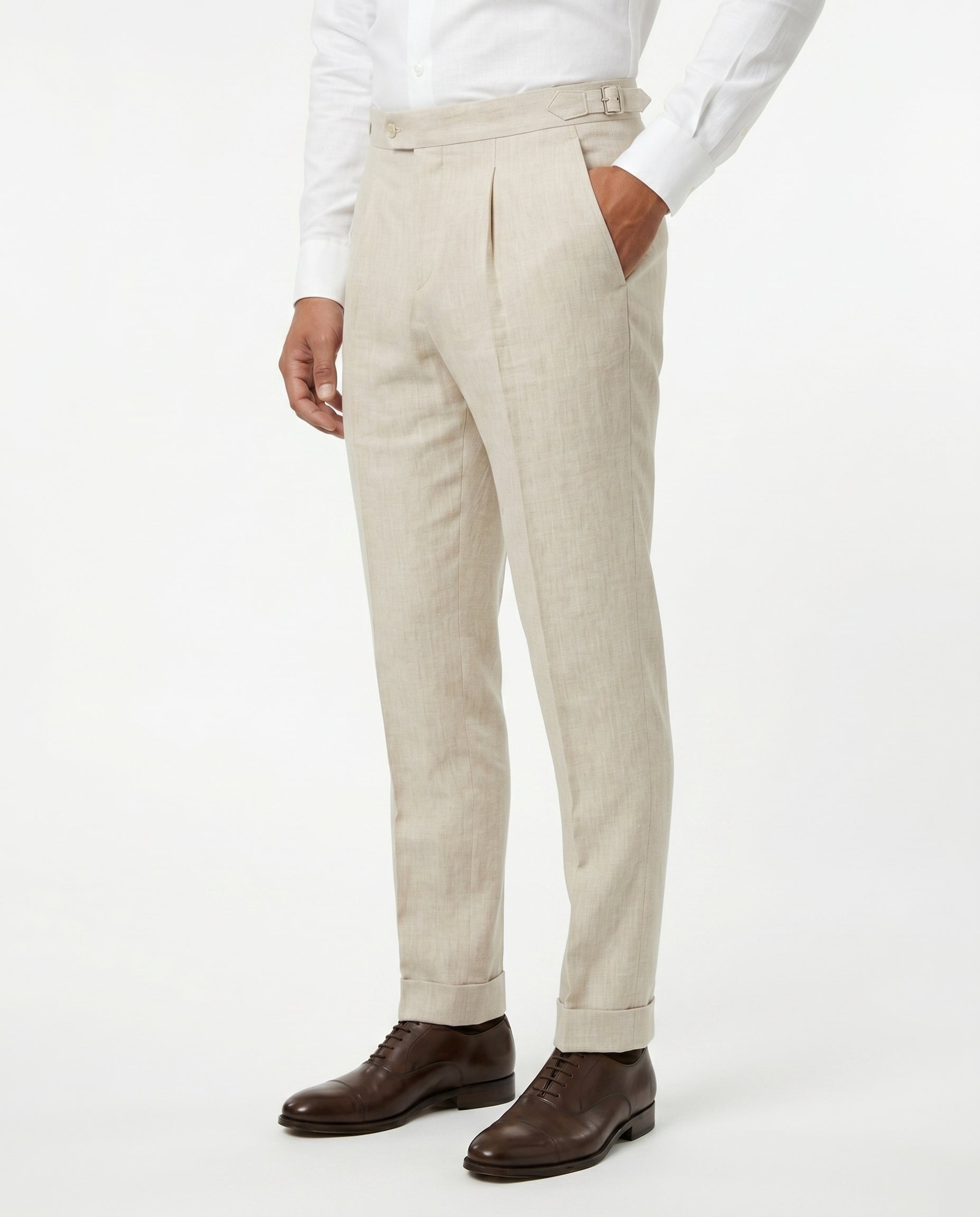 Linnen Broek met Plooien, Zand