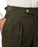 Pleated Linen Trousers, Olive view 4