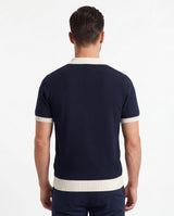Strick-Poloshirt mit Kontrastkragen, Marineblau view 3