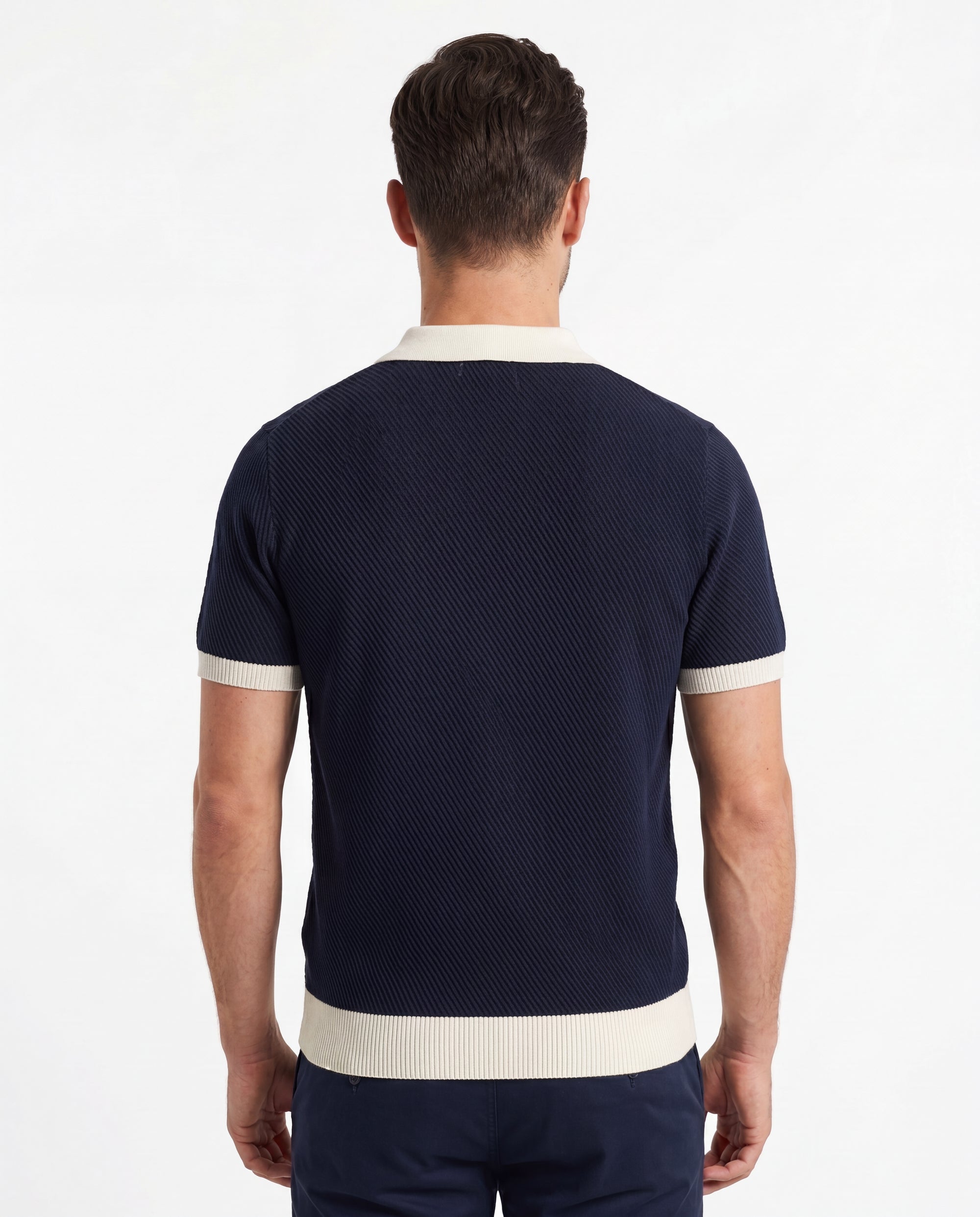 Strick-Poloshirt mit Kontrastkragen, Marineblau