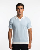 Kontrastkragen-Strickpolo, Himmelblau view 1