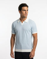 Kontrastkragen-Strickpolo, Himmelblau view 2