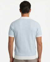 Kontrastkragen-Strickpolo, Himmelblau view 3