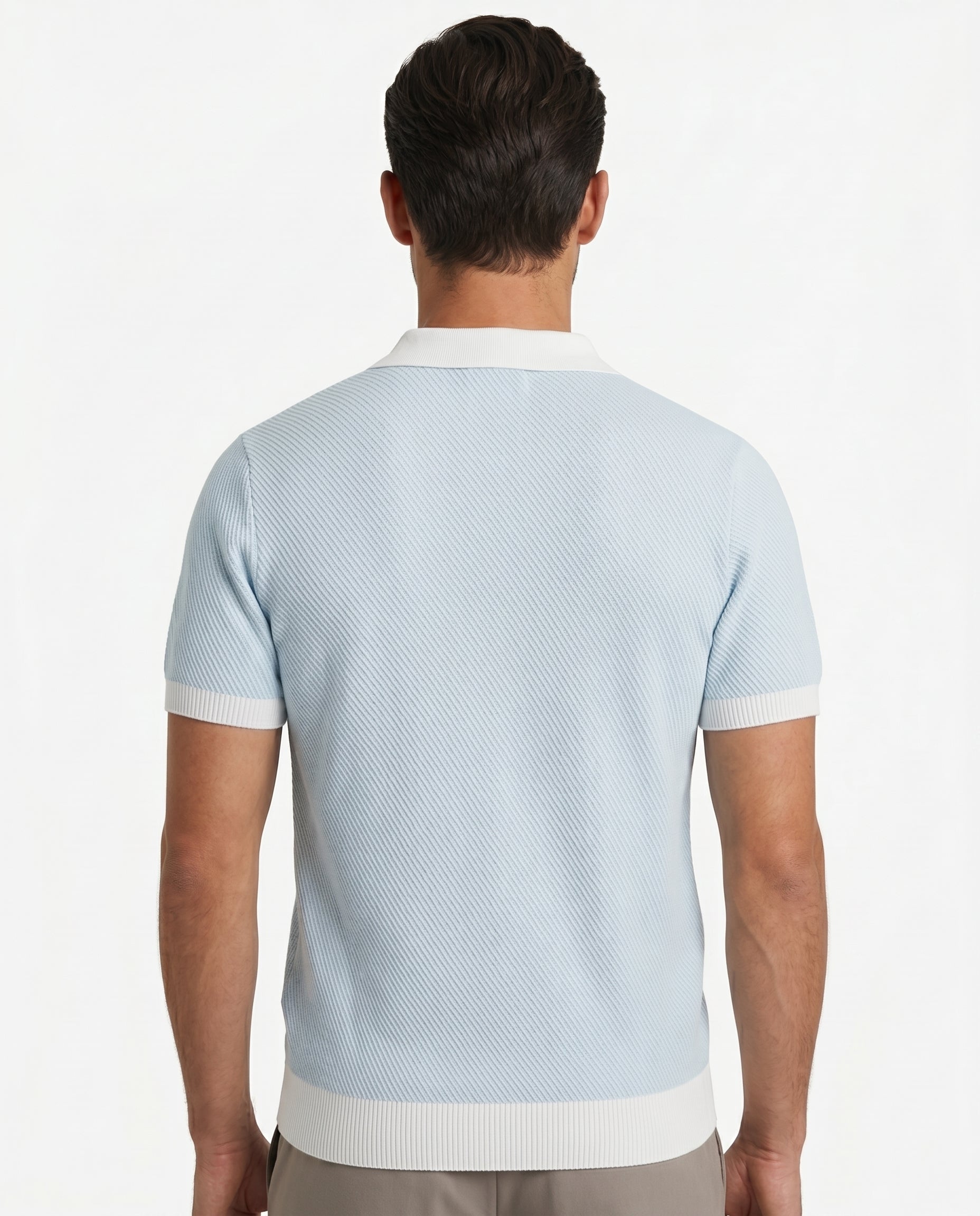 Kontrastkragen-Strickpolo, Himmelblau
