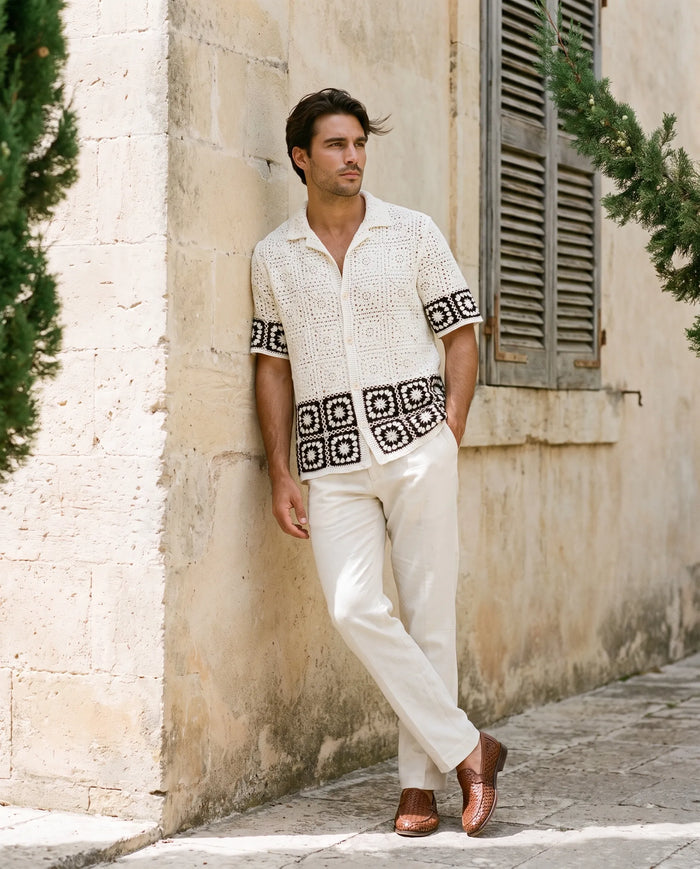 Granny-Square Crochet Shirt, White