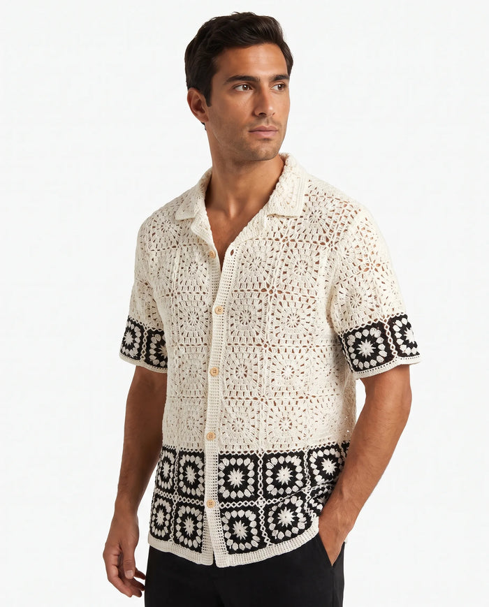 Granny-Square-Häkelshirt, Weiß