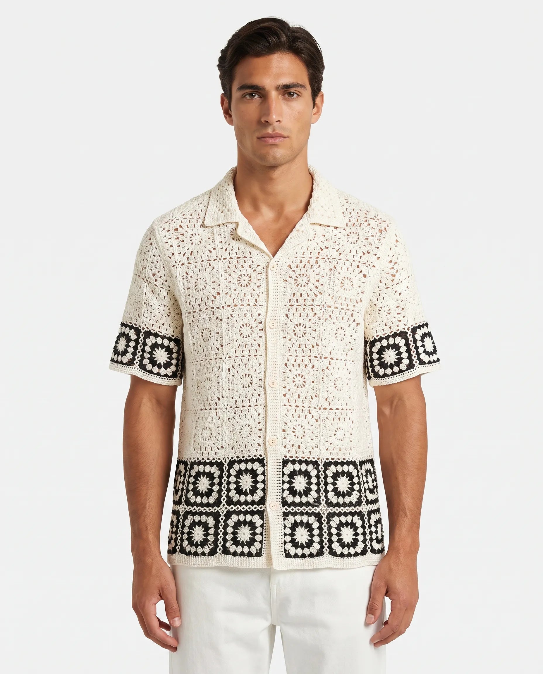 Granny-Square-Häkelshirt, Weiß