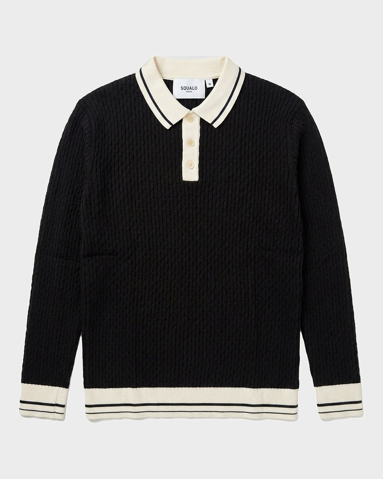 Taormina Contrast-Trim Ribbed Knit Polo - Black